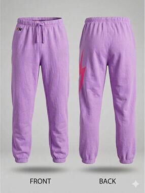 ✨ ⚡ Aviator Nation Purple Lightning Bolt Sweatpants USA Size L 8886-14 ⚡